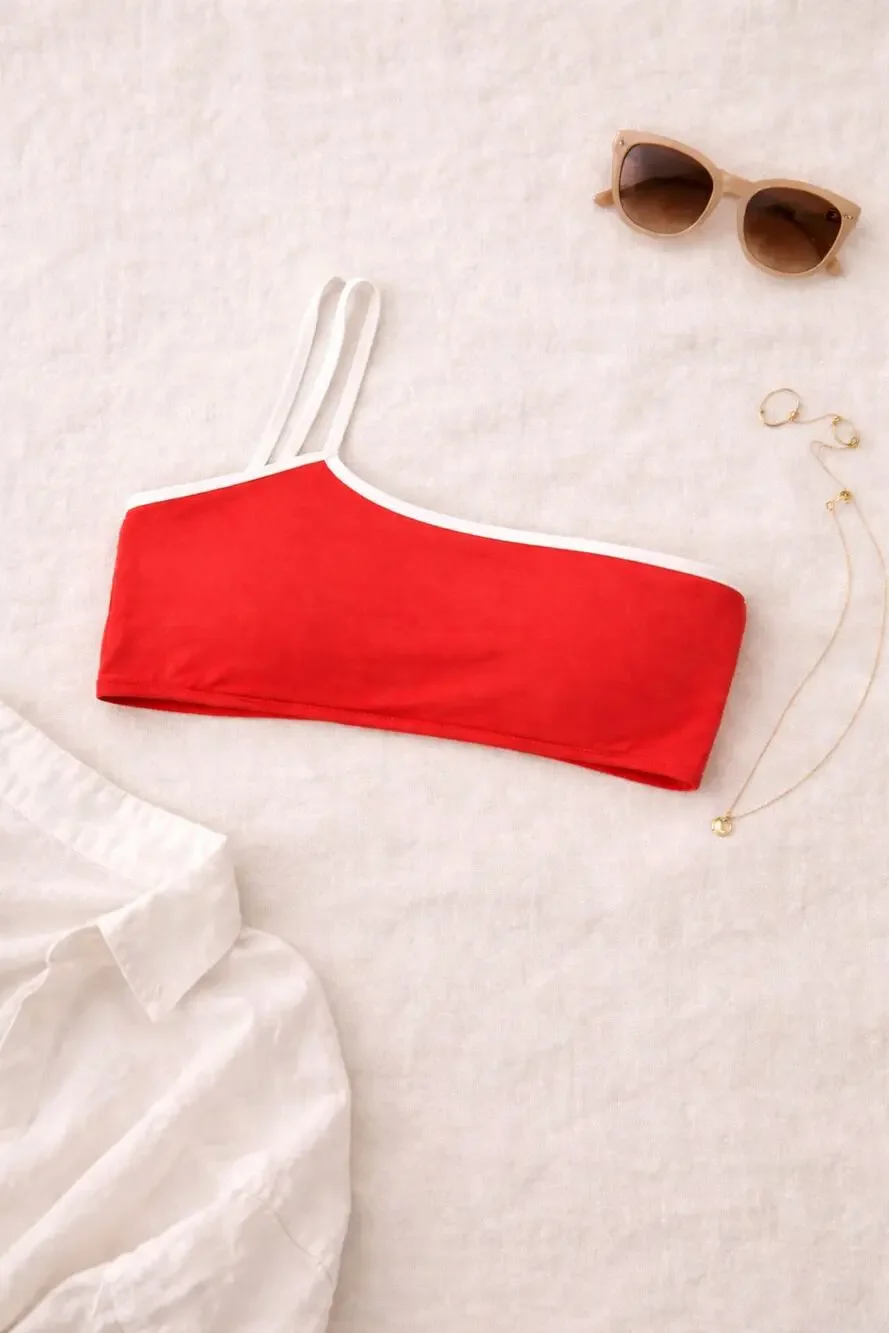NWT Free People Stone Fox Swim Women's Ibiza Asymmetrical Bikini Top Red Size XL
